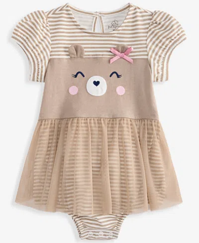 First Impressions Baby Girls' 0m-24m Striped Bear Skirted Sunsuit, Macy's Exclusive In Neutral