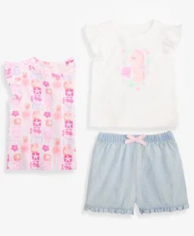 First Impressions Baby Girls 3m 24m Mix Match Seahorse Flutter Sleeve Tops Chambray Shorts Macys Exclusive In Green