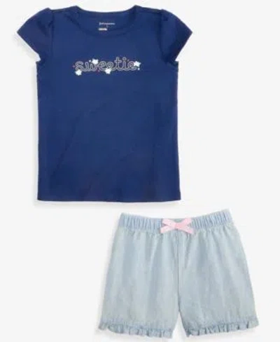 First Impressions Baby Girls 3m 24m Mix Match Sweetie Graphic T Shirt Ruffled Chambray Shorts Macys Exclusive In Blue