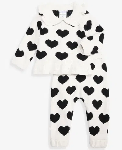 First Impressions Kids' Baby Girls' 3m-24m Collared Hearts Sweater & Pants, 2-piece Set, Macy's Exclusive In Multi