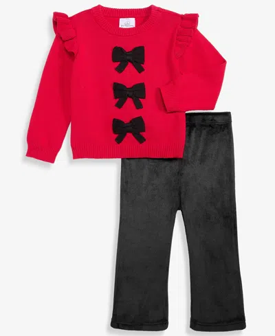 First Impressions Kids' Baby Girls' 3m-24m Cotton Bows Sweater & Pants, 2-piece Set, Macy's Exclusive In Multi