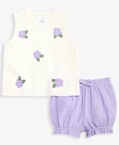 First Impressions Baby Girls' 3m-24m Cotton Embroidered Crochet Top & Shorts, 2-piece Set, Macy's Exclusive In Multi