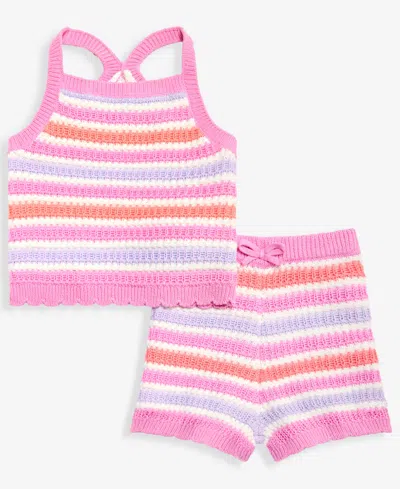First Impressions Baby Girls' 3m-24m Cotton Striped Crochet Top & Shorts, 2-piece Set, Macy's Exclusive In Multi