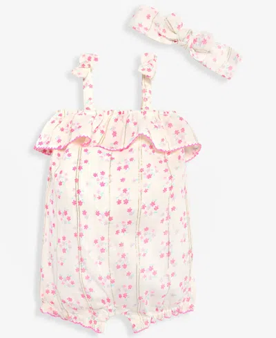 First Impressions Baby Girls' 3m-24m Floral Romper & Headband, 2-piece Set, Macy's Exclusive In Multi