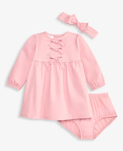 First Impressions Baby Girls' 3m-24m Headband & Dress With Diaper Cover, 3-piece Set, Macy's Exclusive In Pink