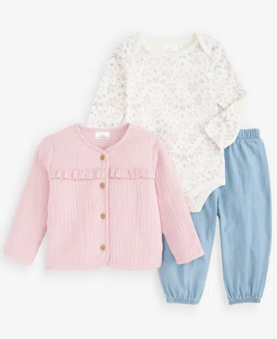 First Impressions Baby Girls' 3m-24m Jacket, Bodysuit & Bubble Pants, 3-piece Set, Macy's Exclusive In Multi