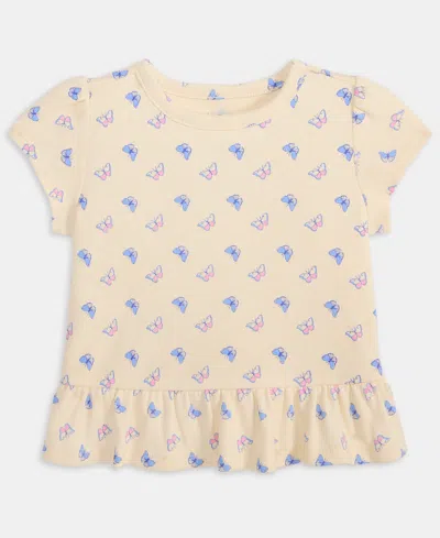 First Impressions Baby Girls' 3m-24m Mix And Match Butterfly-print Peplum T-shirt, Macy's Exclusive In Neutral