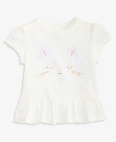 First Impressions Baby Girls' 3m-24m Mix And Match Cat Face Peplum T-shirt, Macy's Exclusive In White
