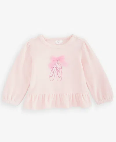First Impressions Baby Girls' 3m-24m Mix & Match Long-sleeve Ballet Slippers Velour Peplum Top, Macy's Exclusive In Pink