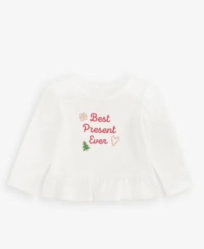 First Impressions Baby Girls' 3m-24m Mix & Match Long-sleeve Best Present Ever Peplum T-shirt, Macy's Exclusive In White