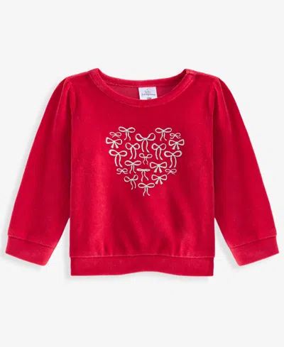 First Impressions Baby Girls' 3m-24m Mix & Match Long-sleeve Bows Heart Velour Top, Macy's Exclusive In Red