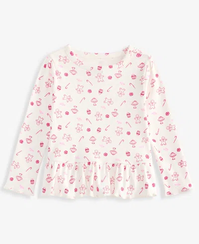 First Impressions Baby Girls' 3m-24m Mix & Match Long-sleeve Little-treats-print Peplum Ribbed Top, Macy's Exclusive In White