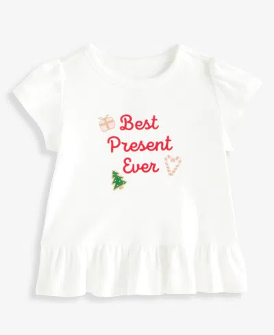 First Impressions Baby Girls' 3m-24m Mix & Match Short-sleeve Best Present Ever Peplum Top, Macy's Exclusive In White