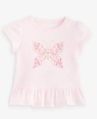 First Impressions Baby Girls' 3m-24m Mix & Match Short-sleeve Butterfly Peplum T-shirt, Macy's Exclusive In Pink