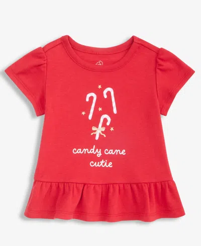 First Impressions Kids' Baby Girls' 3m-24m Mix & Match Short-sleeve Candy Cane Peplum Top, Macy's Exclusive In Red