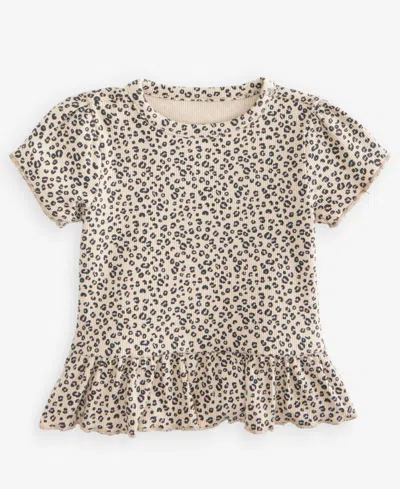 First Impressions Baby Girls' 3m-24m Mix & Match Short-sleeve Leopard-print Peplum Top, Macy's Exclusive In Brown