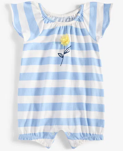 First Impressions Baby Girls Bold Stripe Flower Sunsuit, Exclusively At Macy's In Blue Whisp
