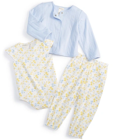 First Impressions Baby Girls Cardigan, Bodysuit And Pants, 3 Piece Set, Created For Macy's In Angel White