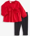 First Impressions Baby Girls Cotton Long-sleeve Big-bow Top & Pants, Macy's Exclusive In Multi