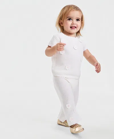 First Impressions Baby Girls Crochet Floral Sweater Knit Pants Set Soft Sole Metallic Ballet Flats Macys Exclusive In White