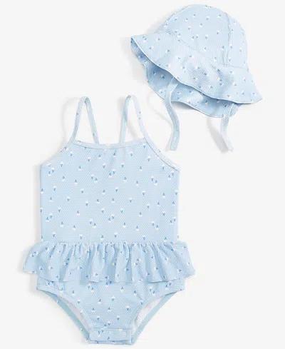 First Impressions Baby Girls Dainty Daisies Hat & One-piece Swimsuit, 2 Piece Set, Created For Macy's In Pale Sprin
