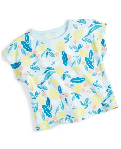 First Impressions Baby Girls Elegant Tropical-print T-shirt, Created For Macy's In Oasis Blue