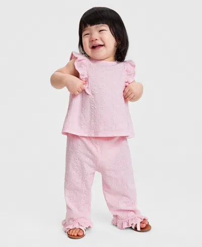 First Impressions Baby Girls' Embroidered Eyelet Top And Pants Set, Macy's Exclusive In Pink