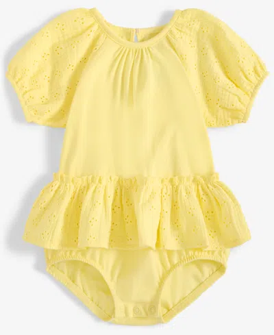 First Impressions Baby Girls Eyelet-detail Sunsuit, Exclusively At Macy's In Banana Whi
