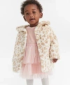 First Impressions Baby Girls Faux Fur Leopard Print Coat Velour Tulle Bodysuit Dress Opaque Tights Exclusively At Macy In Black