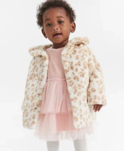 First Impressions Baby Girls Faux Fur Leopard Print Coat Velour Tulle Bodysuit Dress Opaque Tights Exclusively At Macy In Black