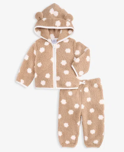 First Impressions Kids' Baby Girls' Floral Sherpa Hooded Jacket And Pants, 2-piece Set, Macy's Exclusive In Nude