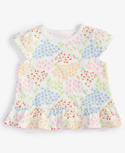 First Impressions Baby Girls Flower Garden Printed T-shirt, Exclusively At Macy's In Angel Whit
