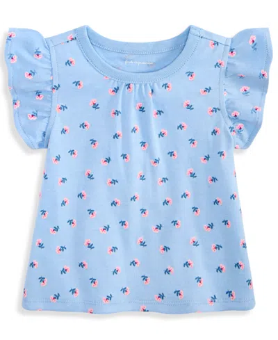 First Impressions Baby Girls Flutter Sleeve 3-24 Month Floral T-shirt, Exclusively At Macy's In Blue