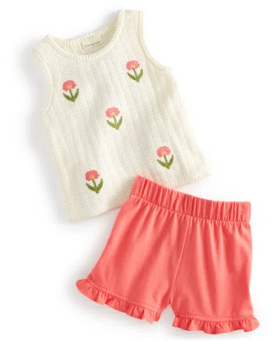 First Impressions Baby Girls Fresh Stamps Crochet Tank Top & Shorts, 2 Piece Set, Created For Macy's In Almond Milk