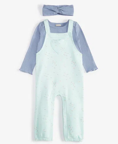 First Impressions Baby Girls Headband, Bodysuit & Fleece Overalls, 3 Piece Set, Created For Macy's In Light Mnt