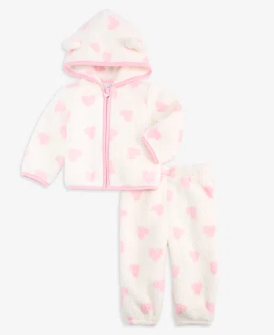 First Impressions Kids' Baby Girls' Heart-print Hooded Sherpa Jacket And Pants, 2-piece Set, Macy's Exclusive In Multi