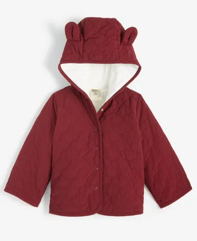 First Impressions Baby Girls Hooded Quilted Fleece-lined Jacket, Created For Macy's In Scarlet Wine