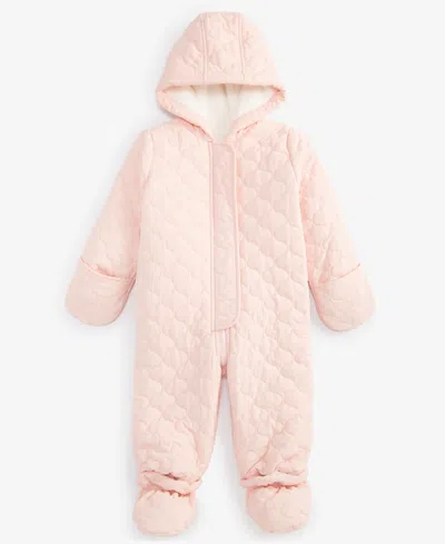 First Impressions Baby Girls And Boys Hooded Quilted Footed Snowsuit, Created For Macy's In New Pale Blush