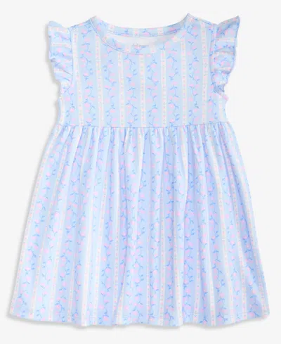 First Impressions Baby Girls' Linear Floral-print Flutter-sleeve Dress, Macy's Exclusive In Blue