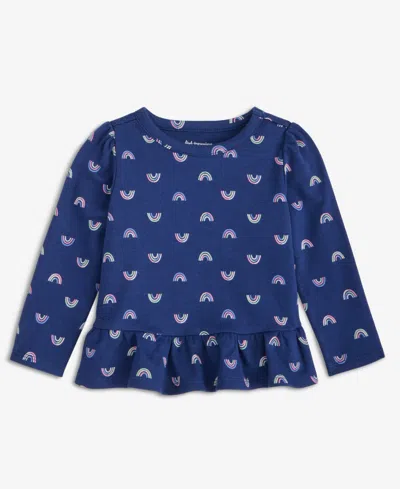 First Impressions Baby Girls' Long-sleeve Cotton Rainbow-print T-shirt, Macy's Exclusive In Blue