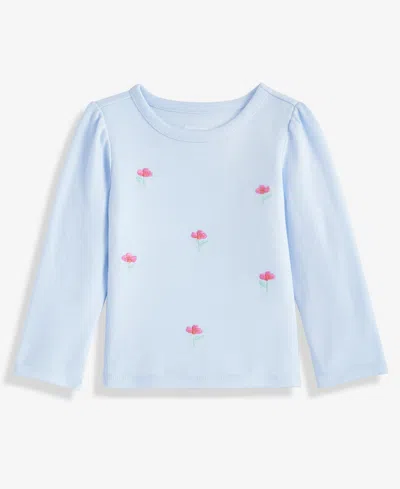 First Impressions Baby Girls Long-sleeve Embroidered Flowers T-shirt, Macy's Exclusive In Blue