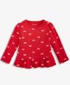 First Impressions Baby Girls Long-sleeve Fun Bows-print Jersey T-shirt, Macy's Exclusive In Red