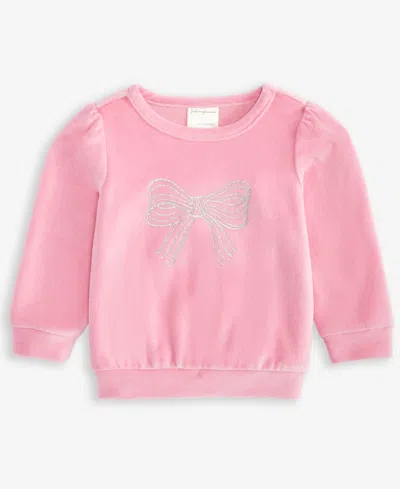 First Impressions Baby Girls Long-sleeve Glitter-bow Velour Top, Macy's Exclusive In Pink