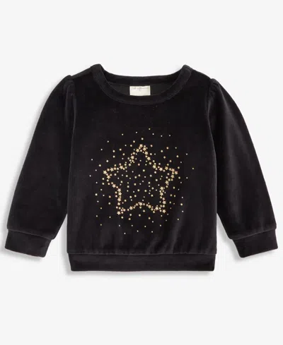 First Impressions Baby Girls Long-sleeve Glitter-dot Star Velour Top, Macy's Exclusive In Black