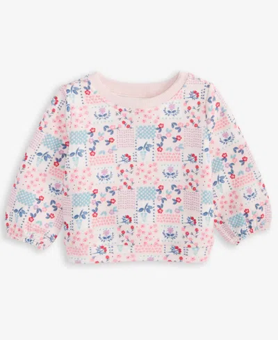 First Impressions Baby Girls Long-sleeve Patchwork Floral-print Fleece Sweatshirt, Macy's Exclusive In Pink