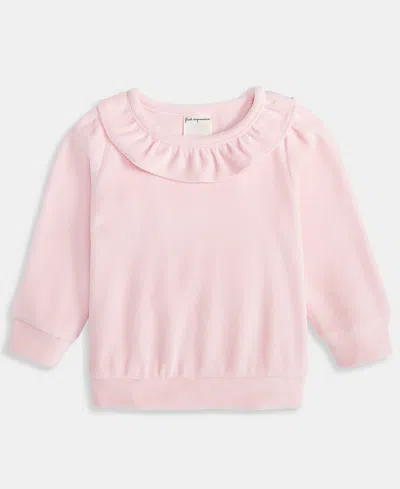 First Impressions Baby Girls Long-sleeve Ruffle-neck Velour Top, Macy's Exclusive In Pink