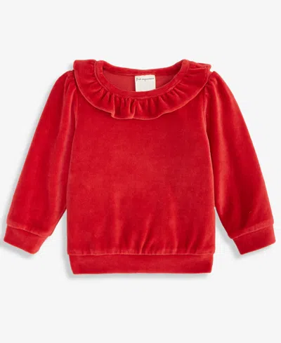 First Impressions Baby Girls Long-sleeve Ruffle-neck Velour Top, Macy's Exclusive In Red