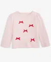 First Impressions Baby Girls Long-sleeve Velour-bows T-shirt, Macy's Exclusive In Pink