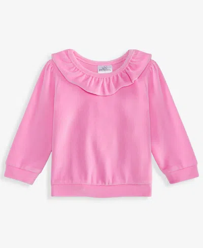 First Impressions Baby Girls Long-sleeve Ruffle-neck Velour Top, Macy's Exclusive In Pink