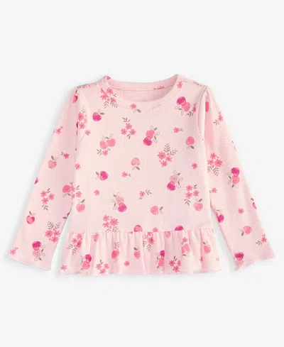 First Impressions Baby Girls' Mix & Match Long-sleeve Apple-print Peplum T-shirt, Macy's Exclusive In Pink